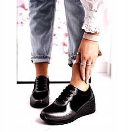 S.Barski Kvinnor Leather Wedge Sneakers Black Roxette svart mångfärgad silver- 1