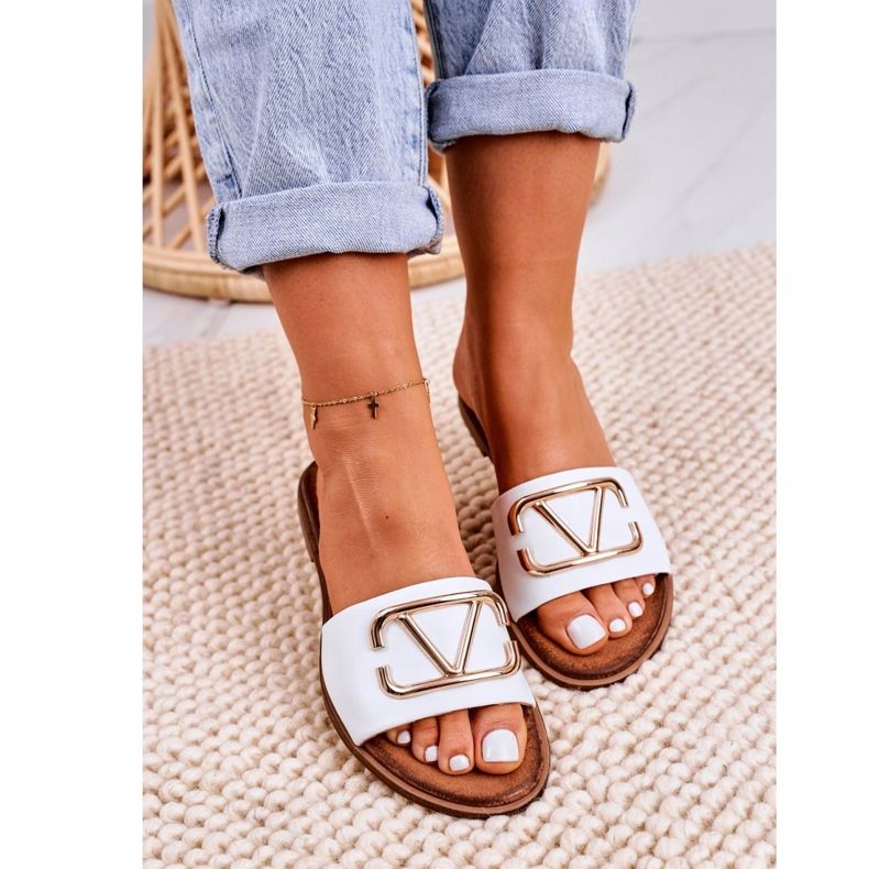 Nicole Dam klassiska läder tofflor vit Evie 1