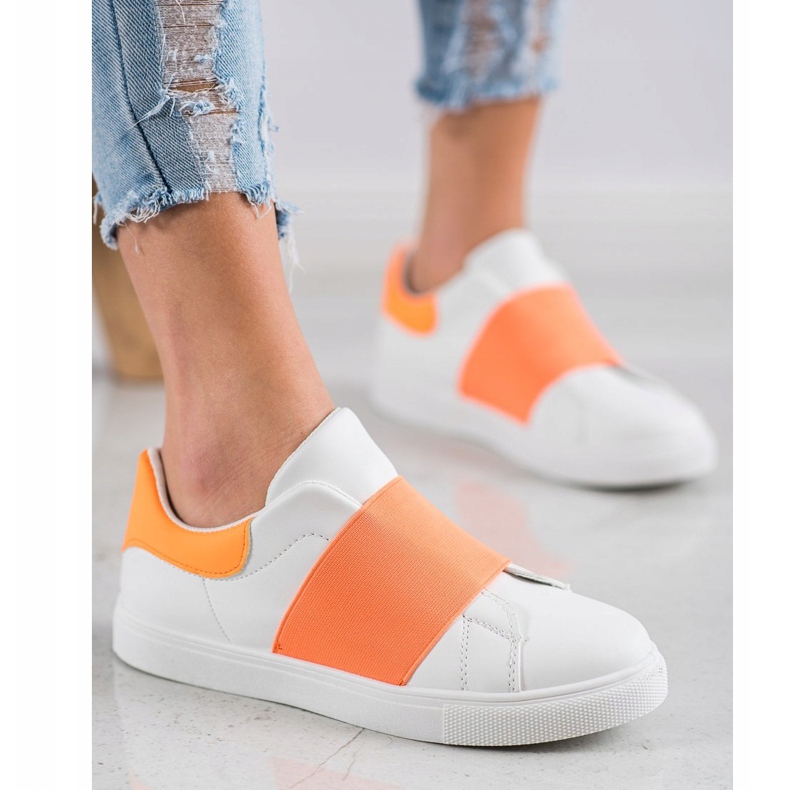 SHELOVET Slip-on skor med elastiskt band vit orange 2