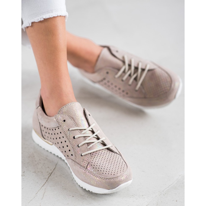 Kylie Openwork läderskor beige gyllene 1