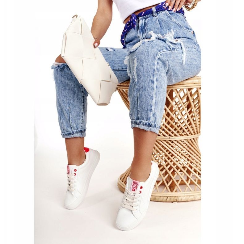 Damskor i läder Big Star BB274210 Vit och röd 1