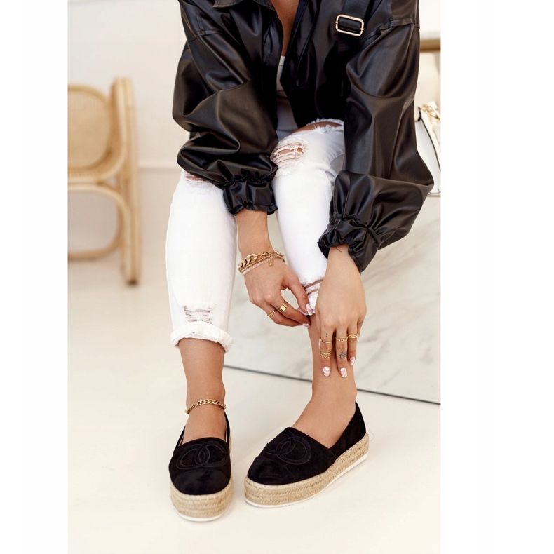 PS1 Kvinnors Espadriller på en halmplattform Svart Febi 1