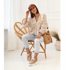 Kvinnors sneakers på en massiv sula khaki dagdrömmare beige brun gyllene 2