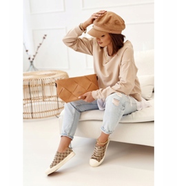 Kvinnors klassiska loggade khaki Challenge -sneakers beige brun 1