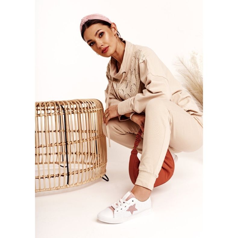 Damskor i läder med en stjärna Big Star DD274691 Vit-rosa 1