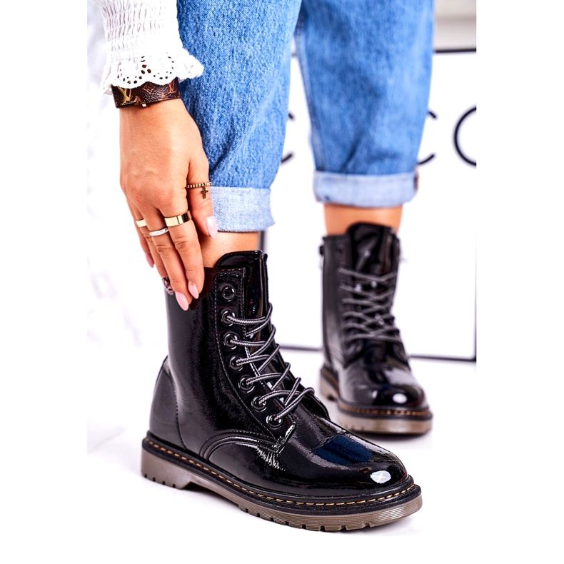 Kvinnors varma stövlar Lackade stövlar Black Thunder svart 1