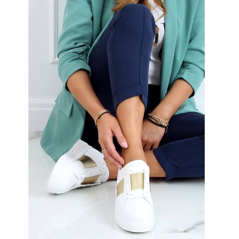 Sneakers med hög sula vit och guld LA133P guld gyllene 2