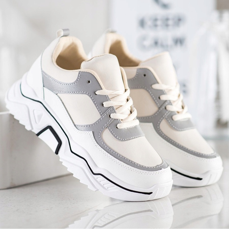 SHELOVET Bekväma sportskor vit brun 2