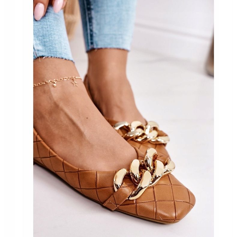 PS1 Eleganta Quiltade Ballerinor med kamelkokokedja brun 1