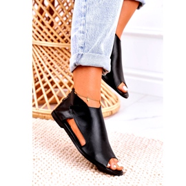 Nicole Kvinnors platta lädersandaler Svart Natalie 4