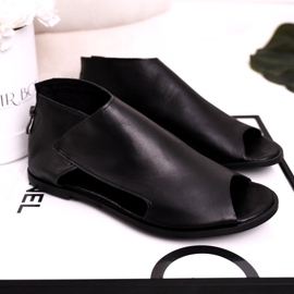 Nicole Kvinnors platta lädersandaler Svart Natalie 1