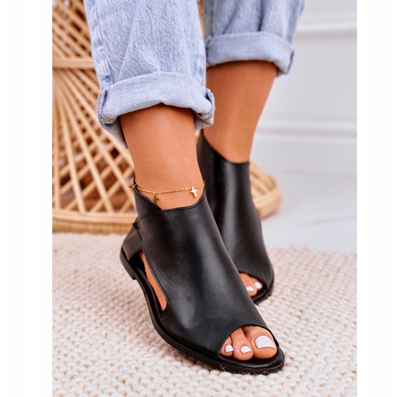 Nicole Kvinnors platta lädersandaler Svart Natalie 3