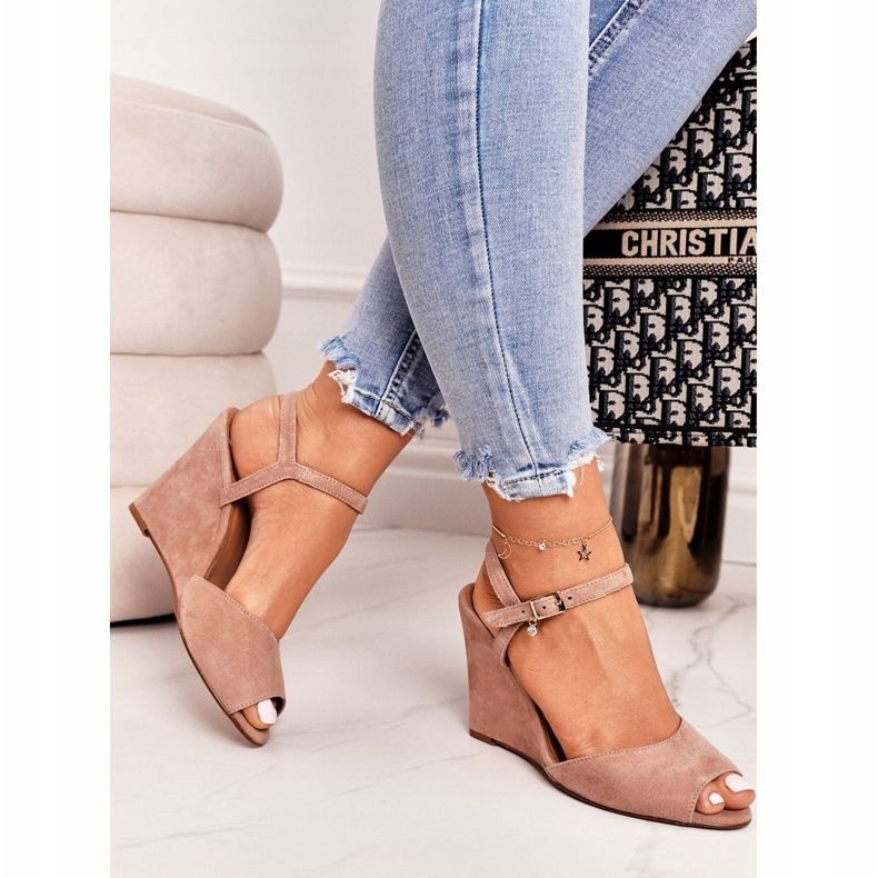 Sandaler i mocka med wedge Laura Messi 2253 Pulverrosa 2