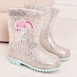 Barnens brokad galoscher med ett silvermoln beige 1