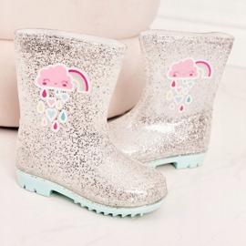 Barnens brokad galoscher med ett silvermoln beige silver- 2