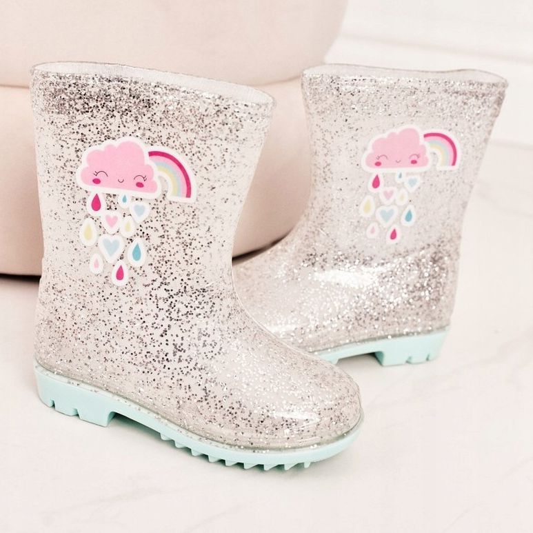 Barnens brokad galoscher med ett silvermoln beige silver- 2