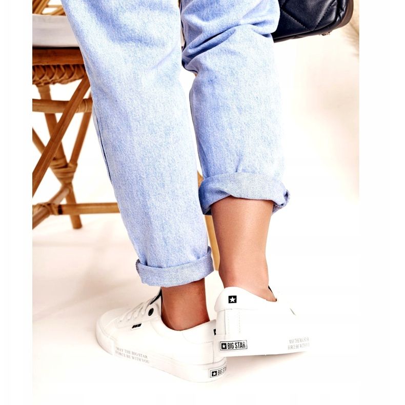 Damskor i läder med inskriptionen Big Star EE274316 Vit svart 3