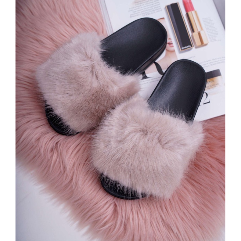 SEA Beige tofflor för kvinnor med päls NiceFur grå 3