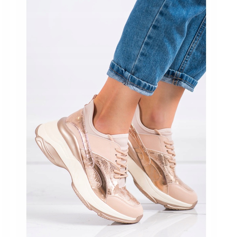 Bestelle Trendiga sneakers på plattformen rosa gyllene 1