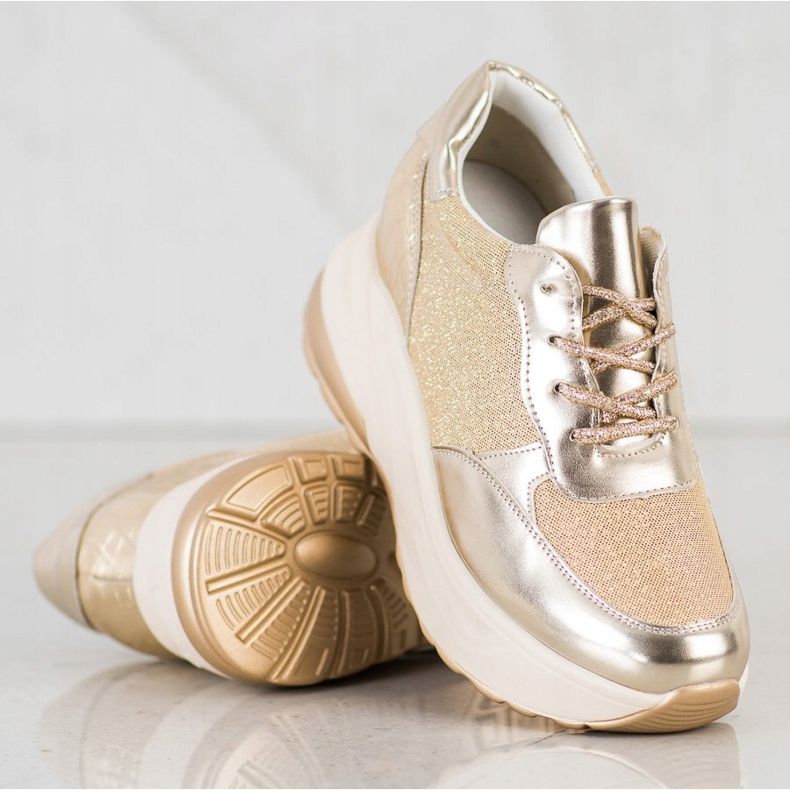 Bestelle Gyllene sneakers med glitter beige 2