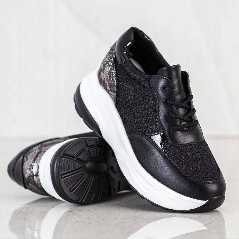 Bestelle Svarta sneakers med glitter silver- 1