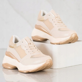 SHELOVET Snygga gyllene sneakers beige 2