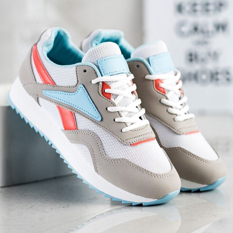 SHELOVET Sportskor med mesh vit blå orange grå 2