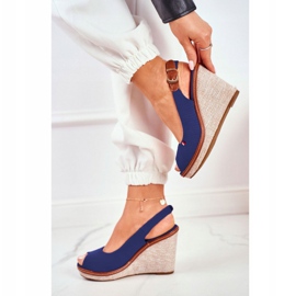 PS1 Tommy Marinblå sandaler på en flätad kilklack 1