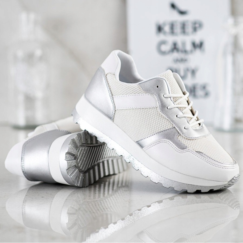 Bestelle Sneakers med glitterplattform vit silver- 1