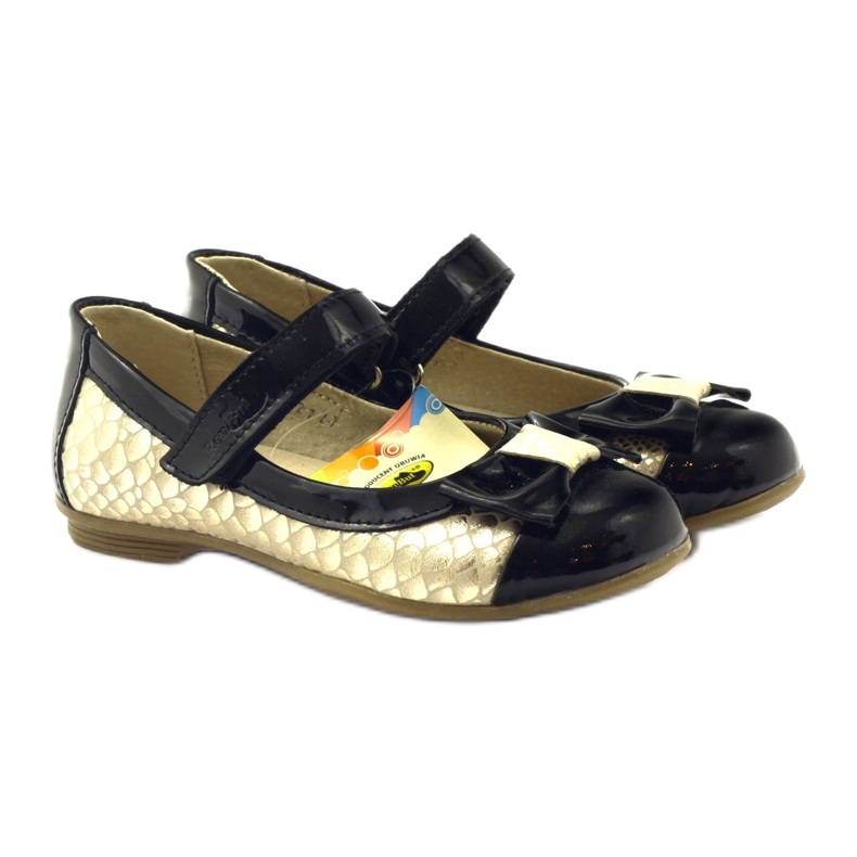 Svart och guld ballerinor läder rosett Ren But 4