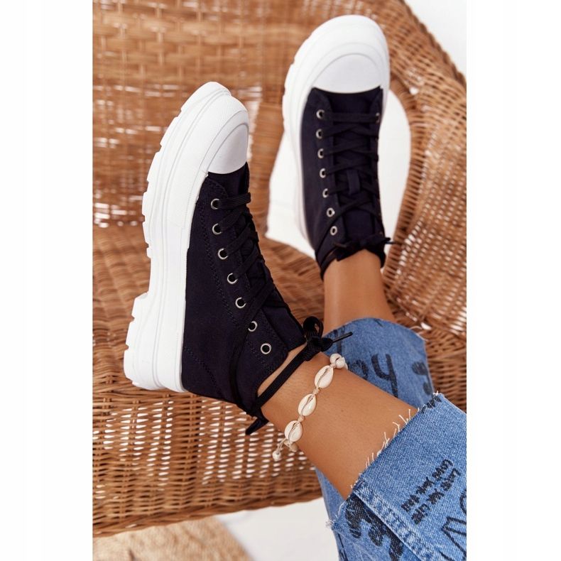 FB2 Kvinnors höga sneakers på en stor sula svart Trissy 1