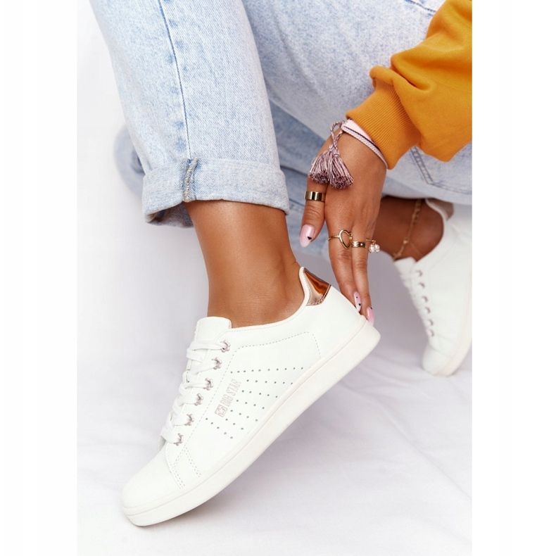 Damskor i läder Big Star DD274583 Vit-koppar gyllene 2