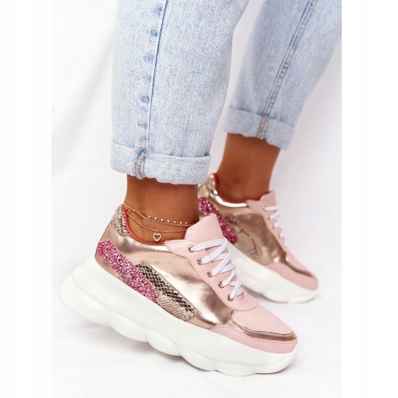 Kvinnors sportskor på plattformen lu boo rosa gyllene 2
