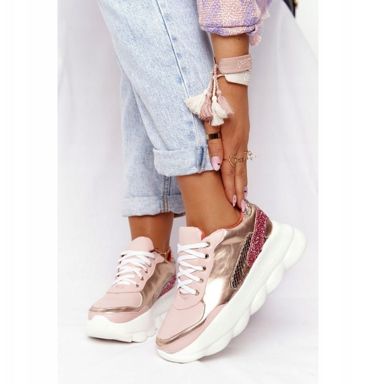 Kvinnors sportskor på plattformen lu boo rosa gyllene 1