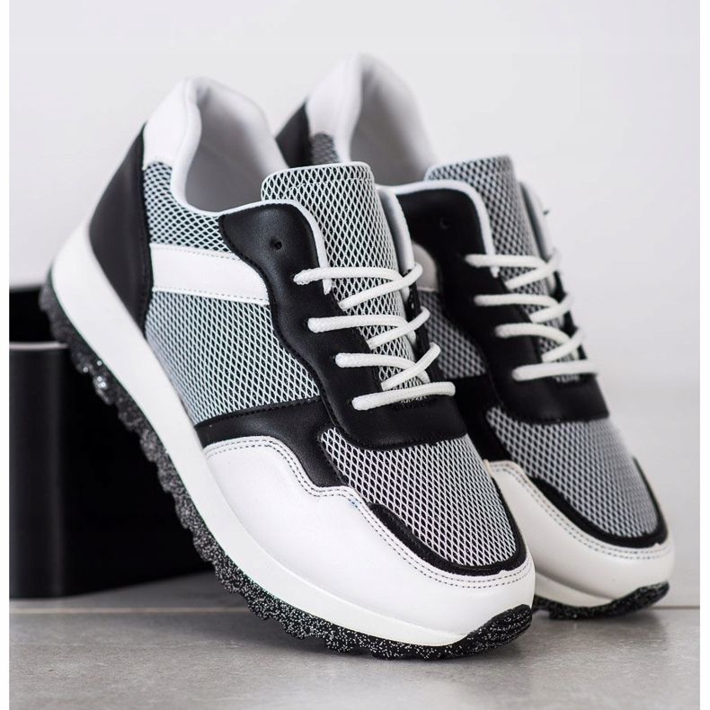 Bestelle Sneakers med glitterplattform vit svart 2