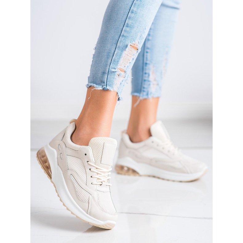 SHELOVET Beige sneakers med mesh 1