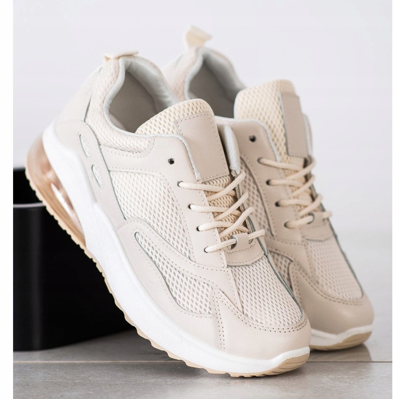 SHELOVET Beige sneakers med mesh 2