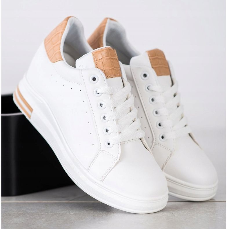 Ideal Shoes Spring Wedge Sneakers vit 1