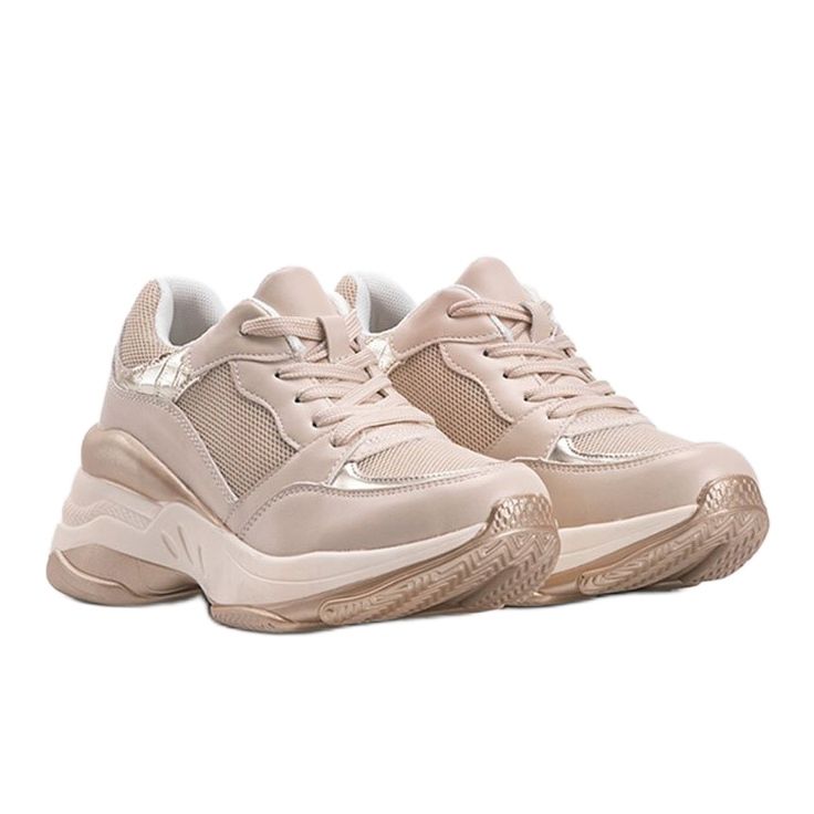 Gyllene sneakers med en tjock Lydia -sula beige 1