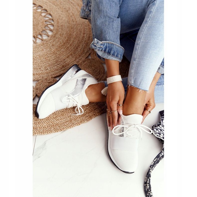 FB2 Kvinnors sportskor Sneakers Vit och Silver Netta silver- 2