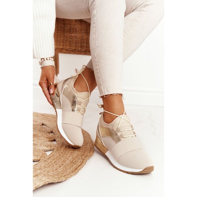 FB2 Kvinnors sportskor Sneakers Beige och guld Netta gyllene 2
