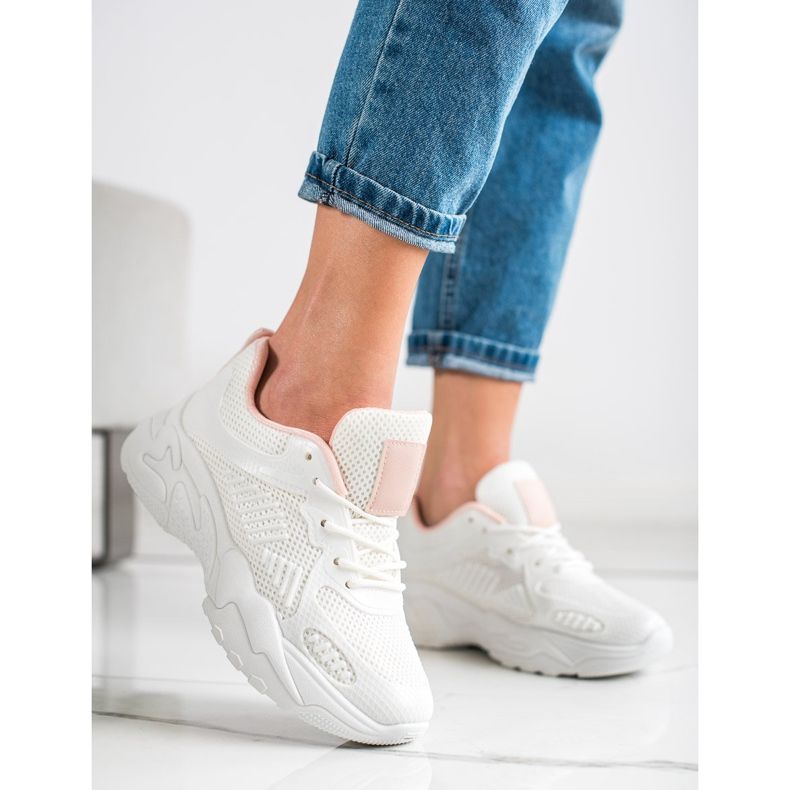 SHELOVET Vårens vita sneakers rosa 1