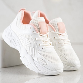 SHELOVET Vårens vita sneakers rosa 2