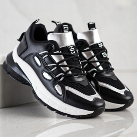 SHELOVET Snygga Eco Leather Sneakers svart silver- 1