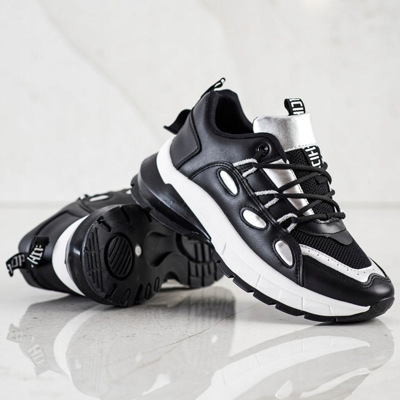 SHELOVET Snygga Eco Leather Sneakers svart silver- 2