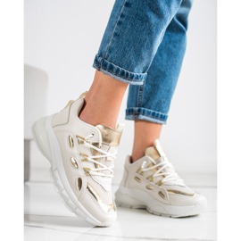 SHELOVET Snygga Eco Leather Sneakers beige gyllene 1