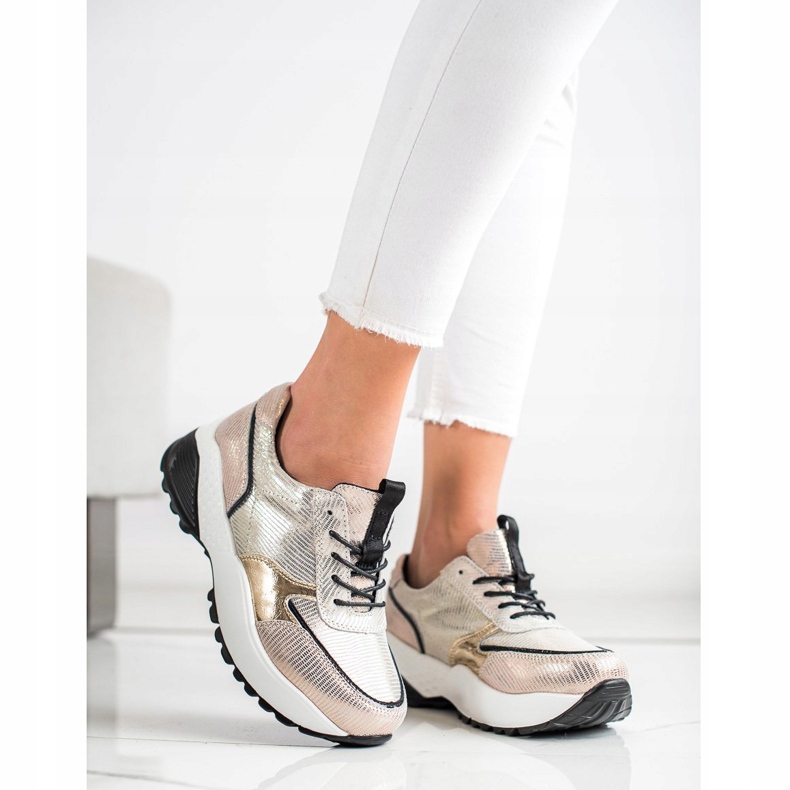 VINCEZA Golden Leather Sneakers svart gyllene 2