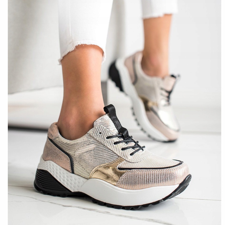 VINCEZA Golden Leather Sneakers svart gyllene 1