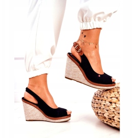 PS1 Tommy Black Flätade Wedge Sandaler brun svart 3