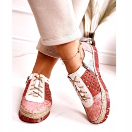 Kvinnors läderskor Maciejka Coral 03339-43 beige vit röd rosa 3